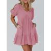 image:imageAcelitt Womens Summer Dresses 2026 Beach Casual Deep V Neck Loose Sundress Short Sleeve Mini DressPink