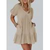 image:imageAcelitt Womens Summer Dresses 2026 Beach Casual Deep V Neck Loose Sundress Short Sleeve Mini DressXparchment
