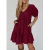 image:imageAcelitt Womens Summer Dresses 2026 Beach Casual Deep V Neck Loose Sundress Short Sleeve Mini DressYburgundy