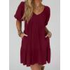 image:imageAcelitt Womens Summer Dresses 2026 Beach Casual Deep V Neck Loose Sundress Short Sleeve Mini DressYburgundy
