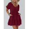 image:imageAcelitt Womens Summer Dresses 2026 Beach Casual Deep V Neck Loose Sundress Short Sleeve Mini DressYburgundy