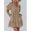 image:imageAcelitt Womens Summer Dresses 2026 Beach Casual Deep V Neck Loose Sundress Short Sleeve Mini DressYdark Khaki