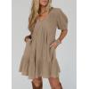 image:imageAcelitt Womens Summer Dresses 2026 Beach Casual Deep V Neck Loose Sundress Short Sleeve Mini DressYdark Khaki