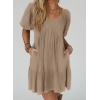 image:imageAcelitt Womens Summer Dresses 2026 Beach Casual Deep V Neck Loose Sundress Short Sleeve Mini DressYdark Khaki