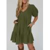 image:imageAcelitt Womens Summer Dresses 2026 Beach Casual Deep V Neck Loose Sundress Short Sleeve Mini DressYmost Green