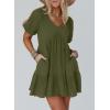 image:imageAcelitt Womens Summer Dresses 2026 Beach Casual Deep V Neck Loose Sundress Short Sleeve Mini DressYmost Green