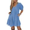 image:imageAcelitt Womens Summer Dresses 2026 Beach Casual Deep V Neck Loose Sundress Short Sleeve Mini DressSky Blue