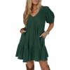 image:imageAcelitt Womens Summer Dresses 2026 Beach Casual Deep V Neck Loose Sundress Short Sleeve Mini DressXblackish Green