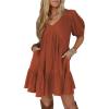 image:imageAcelitt Womens Summer Dresses 2026 Beach Casual Deep V Neck Loose Sundress Short Sleeve Mini DressXcinnamon
