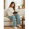 image:imageAcelitt Womens Casual Checkered Pants Elastic Waist Comfy Loose Wide Leg Pants with PocketsBeige