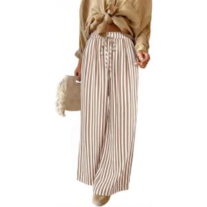 image:imageAcelitt Women Casual Drawstring Elastic Waist Striped Wide Leg Pants with Pockets SXXLApricot