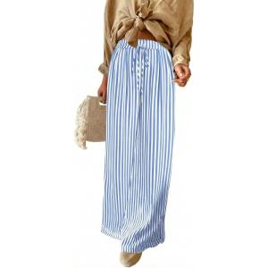 image:imageAcelitt Women Casual Drawstring Elastic Waist Striped Wide Leg Pants with Pockets SXXLSky Blue