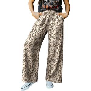 image:imageAcelitt Womens Casual Checkered Pants Elastic Waist Comfy Loose Wide Leg Pants with PocketsYchestnut