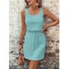 image:imageAcelitt Spring Summer Tank Dresses for Women 2026 Hollow Out Textured Drawstring Mini DressIceland Blue