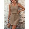 image:imageAcelitt Spring Summer Tank Dresses for Women 2026 Hollow Out Textured Drawstring Mini DressKhaki