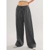 image:imageAcelitt Women Casual Drawstring Elastic Waist Loose Wide Leg Striped Pants with Pockets SXXLT Black