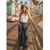 image:imageAcelitt Women Casual Drawstring Elastic Waist Loose Wide Leg Striped Pants with Pockets SXXLT Black
