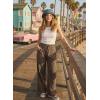 image:imageAcelitt Women Casual Drawstring Elastic Waist Loose Wide Leg Striped Pants with Pockets SXXLT Brown