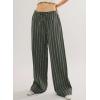 image:imageAcelitt Women Casual Drawstring Elastic Waist Loose Wide Leg Striped Pants with Pockets SXXLT Green