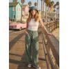 image:imageAcelitt Women Casual Drawstring Elastic Waist Loose Wide Leg Striped Pants with Pockets SXXLT Green