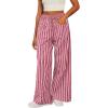 image:imageAcelitt Women Casual Drawstring Elastic Waist Loose Wide Leg Striped Pants with Pockets SXXLT Pink