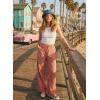image:imageAcelitt Women Casual Drawstring Elastic Waist Loose Wide Leg Striped Pants with Pockets SXXLT Red