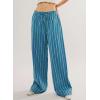 image:imageAcelitt Women Casual Drawstring Elastic Waist Loose Wide Leg Striped Pants with Pockets SXXLT Sky Blue