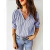 image:imageAcelitt Women Striped Puff Sleeve Shirts SXXLBlue