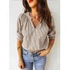 image:imageAcelitt Women Striped Puff Sleeve Shirts SXXLBrown