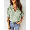 image:imageAcelitt Women Striped Puff Sleeve Shirts SXXLGreen