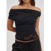 image:imageAcelitt Womens Summer Lace Trim TopsSXXLBlack