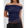 image:imageAcelitt Womens Summer Lace Trim TopsSXXLBlue