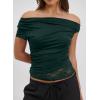 image:imageAcelitt Womens Summer Lace Trim TopsSXXLGreen