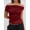 image:imageAcelitt Womens Summer Lace Trim TopsSXXLRed
