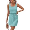 image:imageAcelitt Spring Summer Tank Dresses for Women 2026 Hollow Out Textured Drawstring Mini DressIceland Blue