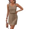 image:imageAcelitt Spring Summer Tank Dresses for Women 2026 Hollow Out Textured Drawstring Mini DressKhaki