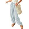 image:imageAcelitt Women Casual Striped Wide Leg Pants Drawstring Elastic Waist Fashion 2026 Summer Lounge Trousers Pants Sky Blue XL