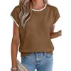 image:imageAcelitt Womens Contrast Ruffle Trim Knit Top Crew Neck Cap Sleeve Lightweight Sweater Vest Casual Loose Fit Pullover BlouseBrown