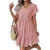 image:imageAcelitt Womens Summer Dresses 2026 Beach Casual Deep V Neck Loose Sundress Short Sleeve Mini Dress with PocketsSize DownLight Pink