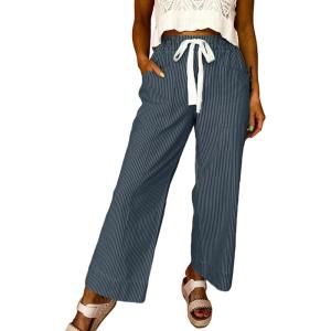 image:imageAcelitt Women Elastic Waist High Striped Pants SXXLBlue