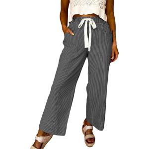image:imageAcelitt Women Elastic Waist High Striped Pants SXXLGray