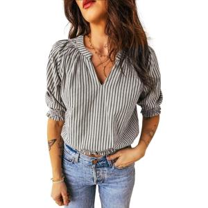 image:imageAcelitt Women Striped Puff Sleeve Shirts SXXLBlack