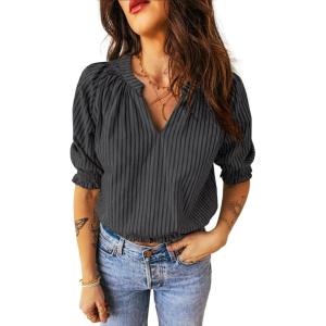 image:imageAcelitt Women Striped Puff Sleeve Shirts SXXLGrey