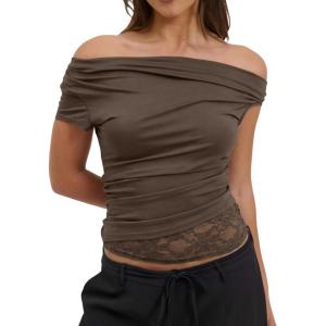 image:imageAcelitt Womens Summer Lace Trim TopsSXXLBrown