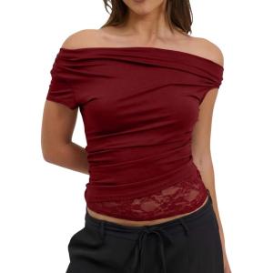 image:imageAcelitt Womens Summer Lace Trim TopsSXXLRed