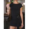 image:imageAcelitt Women Crewneck Bodycon Tie Waist Dress SXXLBlack