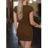 image:imageAcelitt Women Crewneck Bodycon Tie Waist Dress SXXLBrown