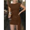 image:imageAcelitt Women Crewneck Bodycon Tie Waist Dress SXXLBrown