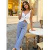 image:imageAcelitt Womens Gingham Pants Summer Casual Elastic Waist Straight Leg Ruffle Hem Stretchy Cropped Trousers with Pockets02brown