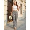 image:imageAcelitt Womens Gingham Pants Summer Casual Elastic Waist Straight Leg Ruffle Hem Stretchy Cropped Trousers with Pockets02brown
